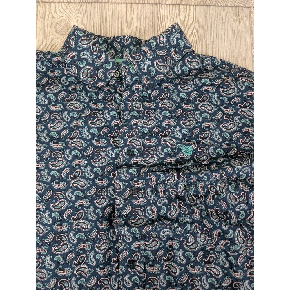 Cinch Paisley Button Up Shirt Men Size Large Teal Blue Western Cowboy Rodeo